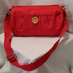 Red Crossbody Shoulder Bag with Button Detail